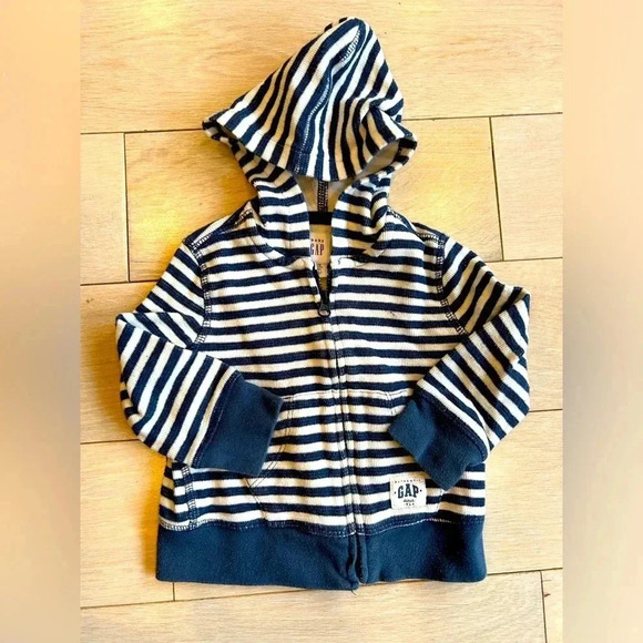 Gap navy and white striped zip up hoodie - Picture 1 of 4